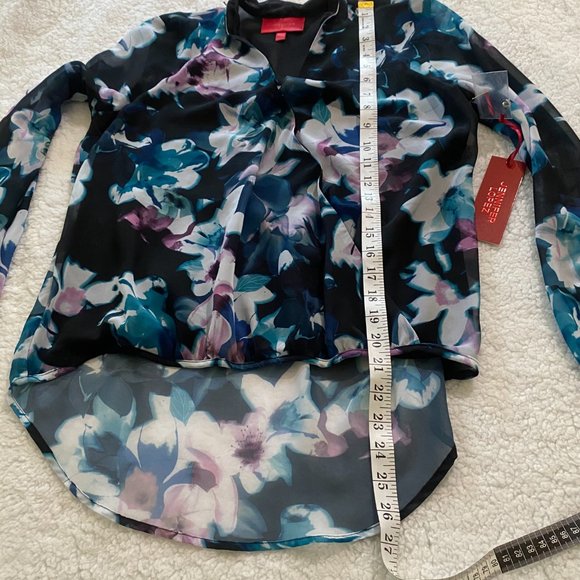Jennifer Lopez long sleeve Drape Front high low floral Blouse Top Extra Small - Picture 4 of 8